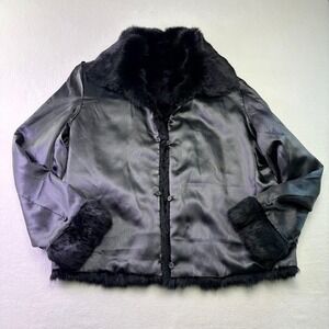 Genuine Rabbit Fur Reversible Jacket Women XL Black Excellent Luxury Glam Coat